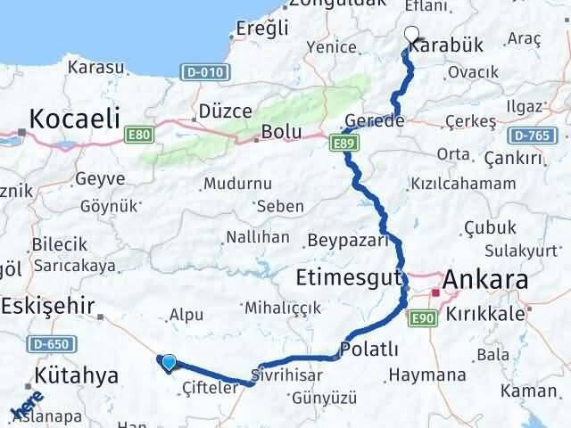 Eskişehir Mahmudiye Safranbolu Karabük Arası Kaç Km - Yol Haritası