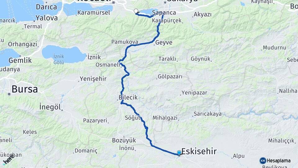 Eskişehir Maşukiye Kartepe Kocaeli Arası Kaç Km - Yol Haritası