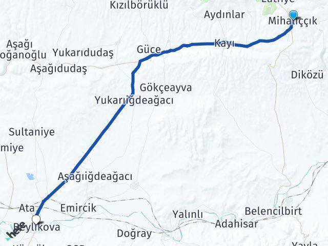 Eskişehir Mihalıççık Beylikova Arası Kaç Km - Yol Haritası