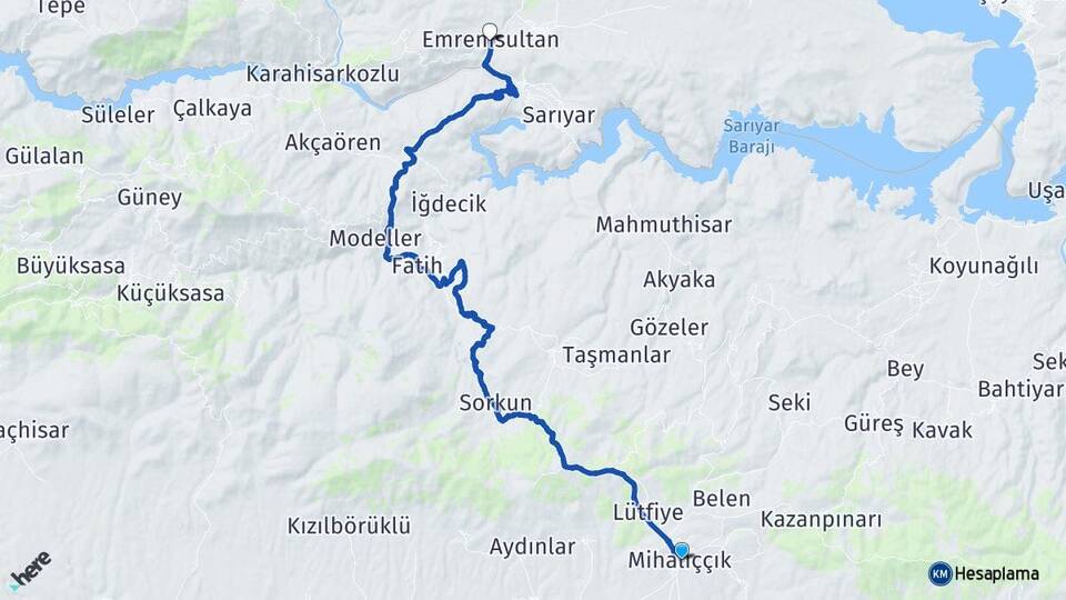 Eskişehir Mihalıççık Emremsultan Nallıhan Ankara Arası Kaç Km - Yol Haritası