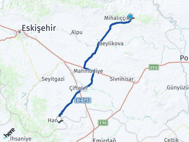 Eskişehir Mihalıççık Han Arası Kaç Km - Yol Haritası