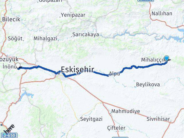 Eskişehir Mihalıççık İnönü Arası Kaç Km - Yol Haritası
