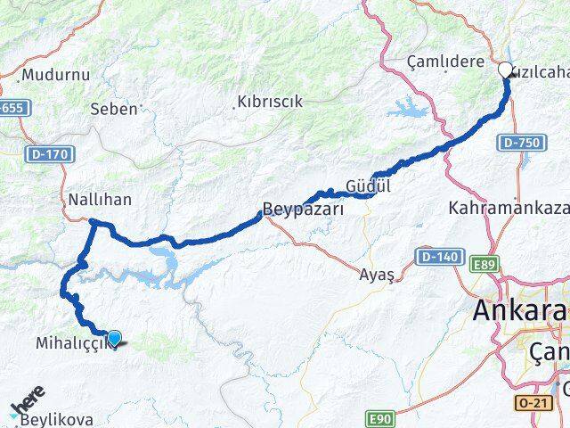 Eskişehir Mihalıççık Kızılcahamam Ankara Arası Kaç Km - Yol Haritası