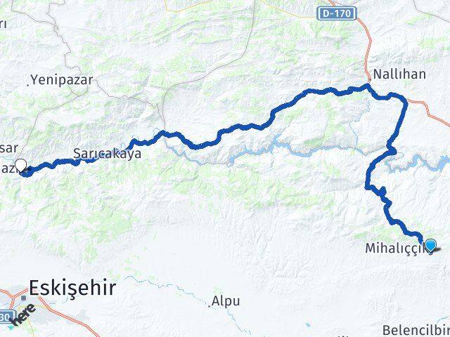 Eskişehir Mihalıççık Mihalgazi Arası Kaç Km - Yol Haritası