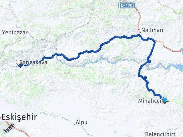 Eskişehir Mihalıççık Sarıcakaya Arası Kaç Km - Yol Haritası