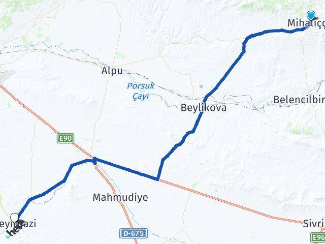 Eskişehir Mihalıççık Seyitgazi Arası Kaç Km - Yol Haritası