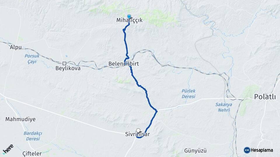 Eskişehir Mihalıççık Sivrihisar Arası Kaç Km - Yol Haritası