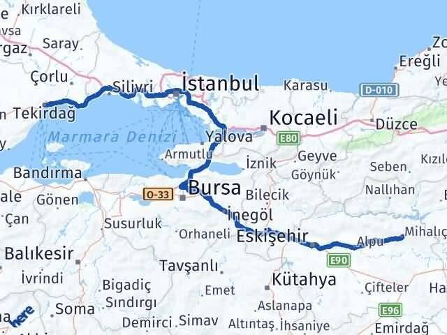 Eskişehir Mihalıççık Tekirdağ Arası Kaç Km - Yol Haritası