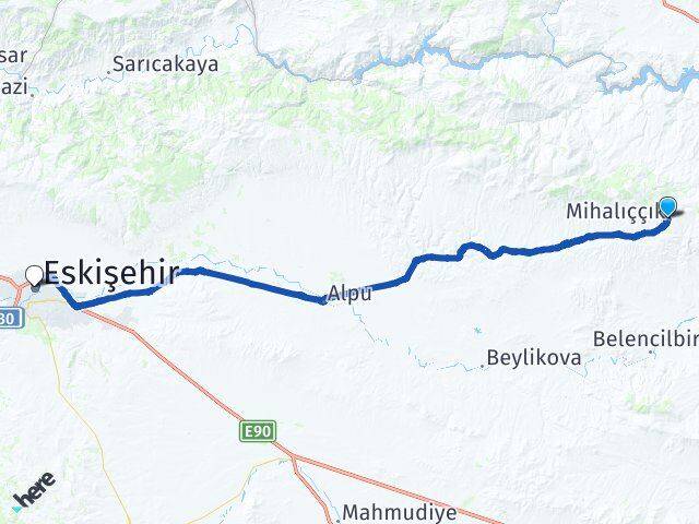 Eskişehir Mihalıççık Tepebaşı Arası Kaç Km - Yol Haritası