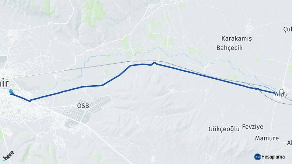 Eskişehir Odunpazarı Alpu Arası Kaç Km - Yol Haritası