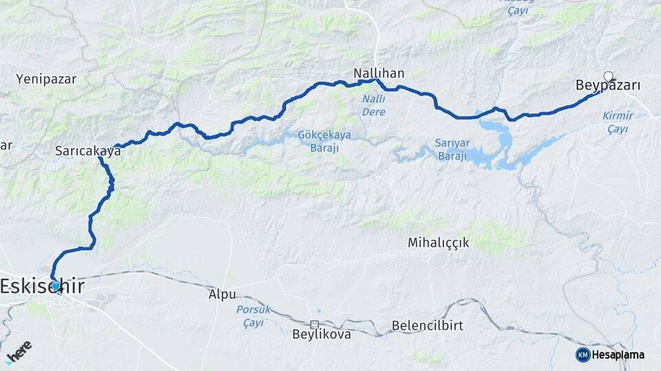 Eskişehir Odunpazarı Beypazarı Ankara Arası Kaç Km - Yol Haritası