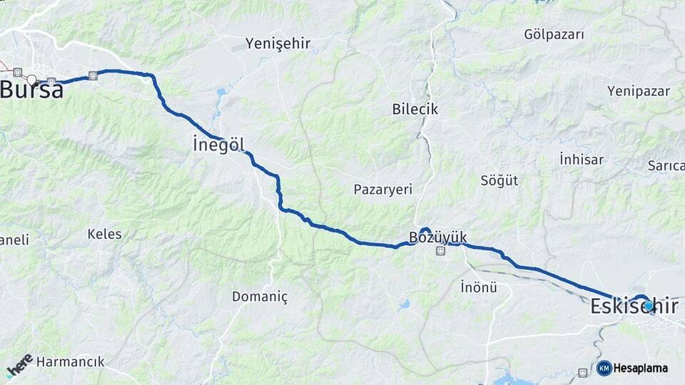 Eskişehir Odunpazarı Bursa Arası Kaç Km - Yol Haritası