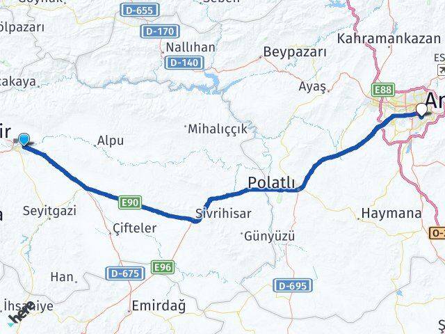 Eskişehir Odunpazarı Çankaya Ankara Arası Kaç Km - Yol Haritası
