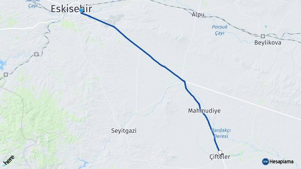 Eskişehir Odunpazarı Çifteler Arası Kaç Km - Yol Haritası