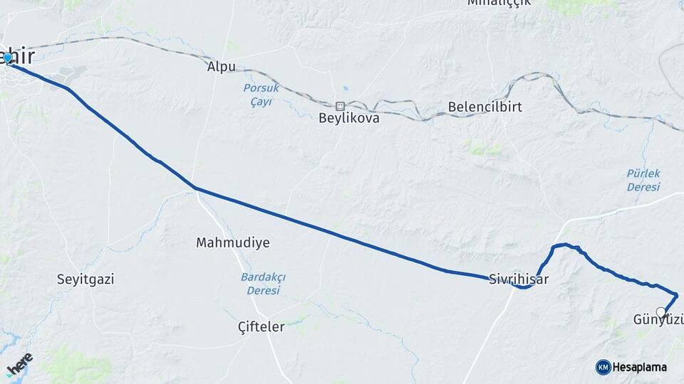 Eskişehir Odunpazarı Günyüzü Arası Kaç Km - Yol Haritası