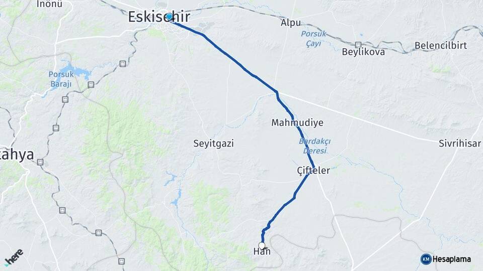 Eskişehir Odunpazarı Han Arası Kaç Km - Yol Haritası