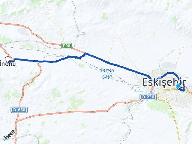 Eskişehir Odunpazarı İnönü Arası Kaç Km - Yol Haritası