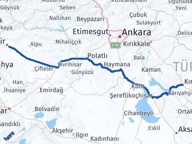 Eskişehir Odunpazarı Kırşehir Arası Kaç Km - Yol Haritası
