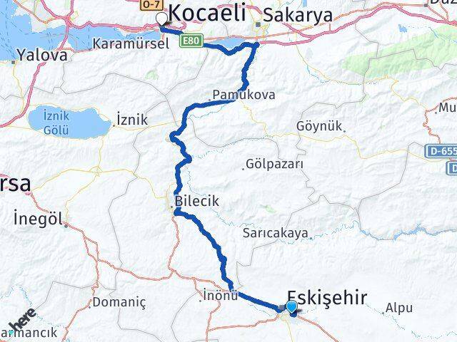 Eskişehir Odunpazarı Kocaeli Arası Kaç Km - Yol Haritası