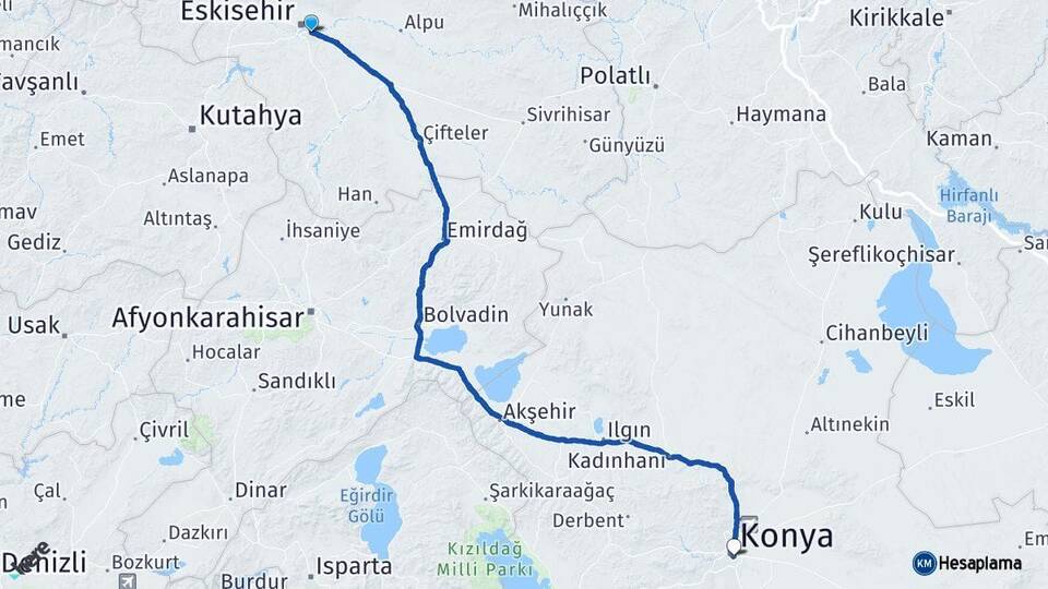 Eskişehir Odunpazarı Konya Arası Kaç Km - Yol Haritası