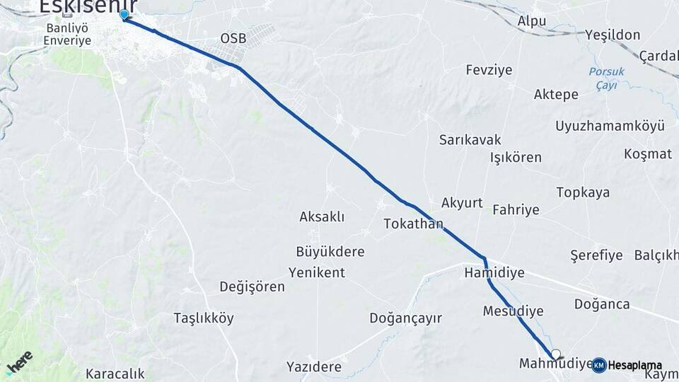 Eskişehir Odunpazarı Mahmudiye Arası Kaç Km - Yol Haritası