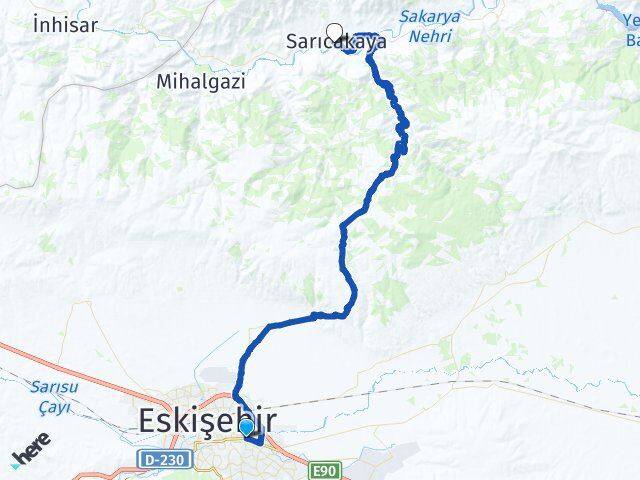 Eskişehir Odunpazarı Sarıcakaya Arası Kaç Km - Yol Haritası