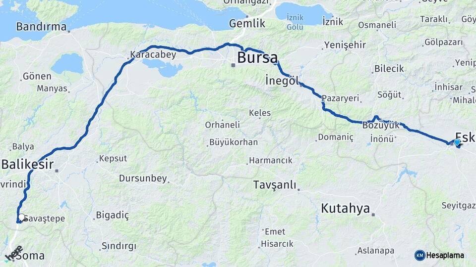 Eskişehir Odunpazarı Savaştepe Balıkesir Arası Kaç Km - Yol Haritası