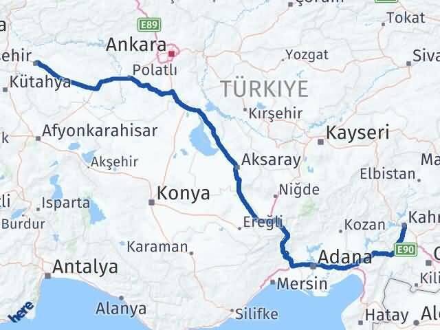 Eskişehir Onikişubat Kahramanmaraş Arası Kaç Km - Yol Haritası