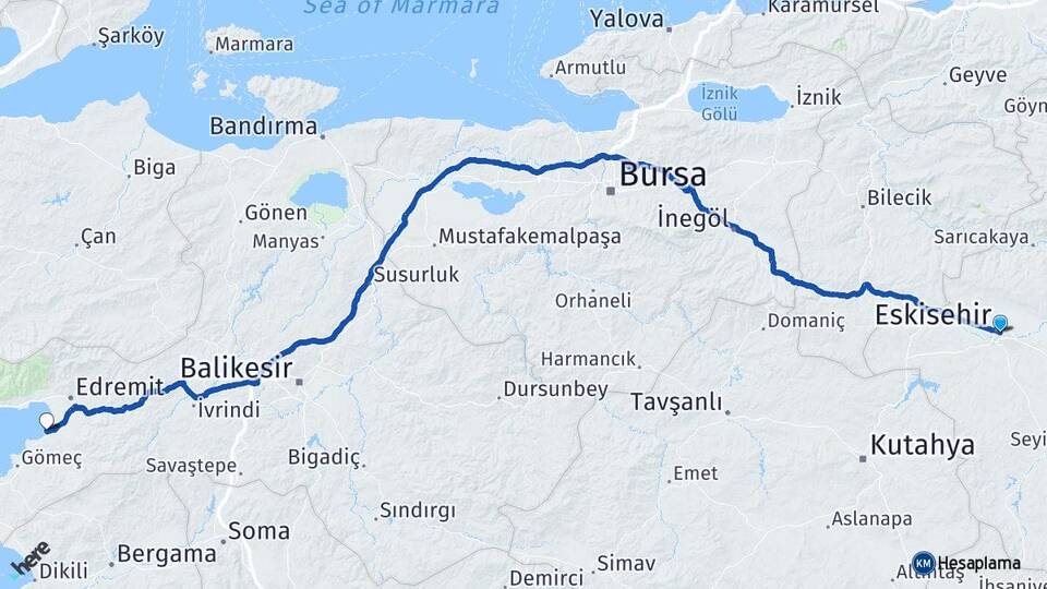Eskişehir Ören Burhaniye Balıkesir Arası Kaç Km - Yol Haritası