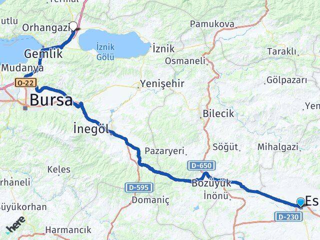 Eskişehir Orhangazi Bursa Arası Kaç Km - Yol Haritası