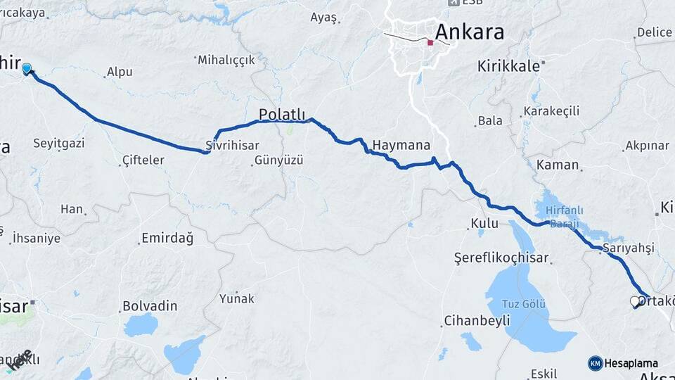 Eskişehir Ortaköy Aksaray Arası Kaç Km - Yol Haritası