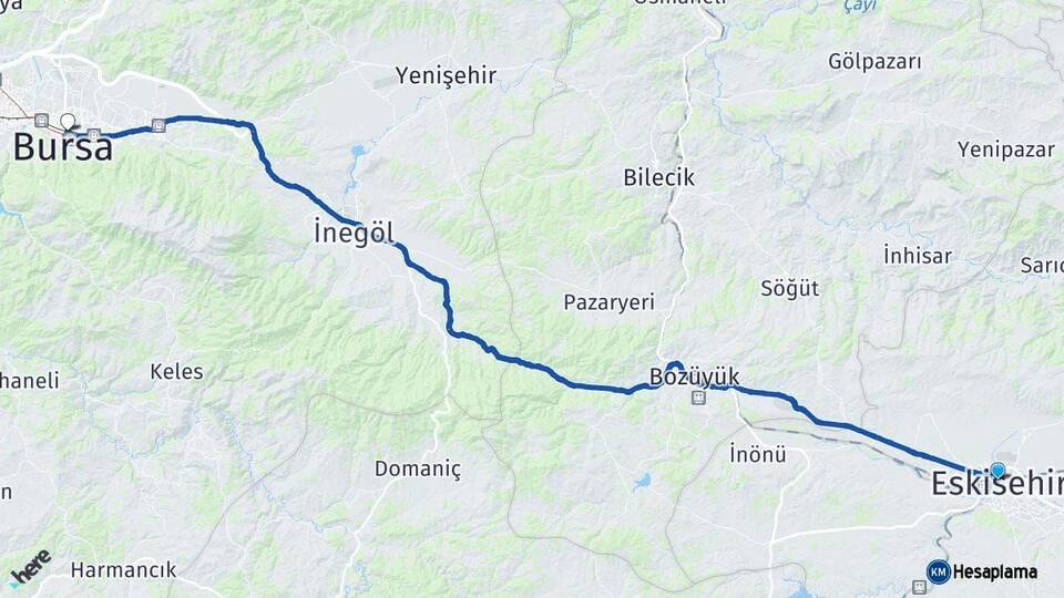 Eskişehir Osmangazi Bursa Arası Kaç Km - Yol Haritası