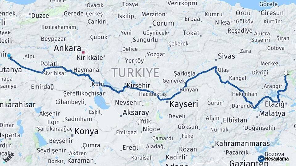 Eskişehir Ovacık Tunceli Arası Kaç Km - Yol Haritası