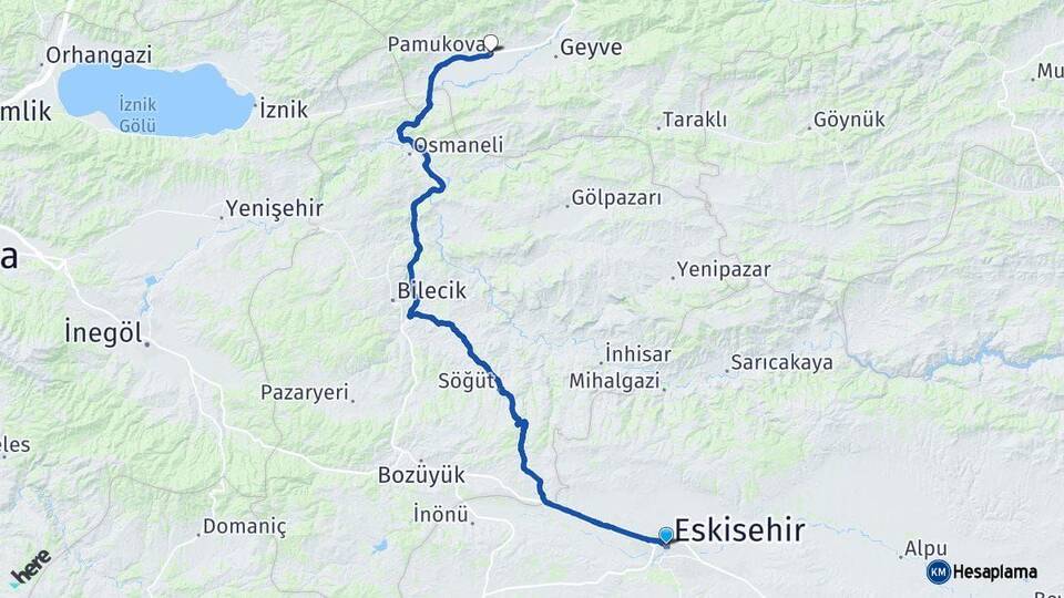 Eskişehir Pamukova Sakarya Arası Kaç Km - Yol Haritası