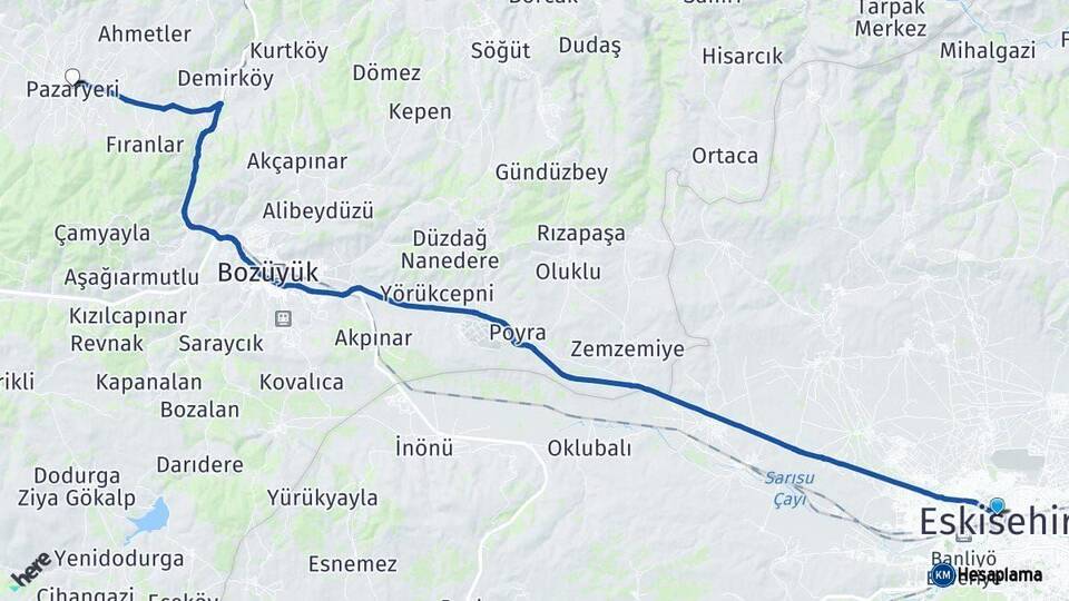 Eskişehir Pazaryeri Bilecik Arası Kaç Km - Yol Haritası