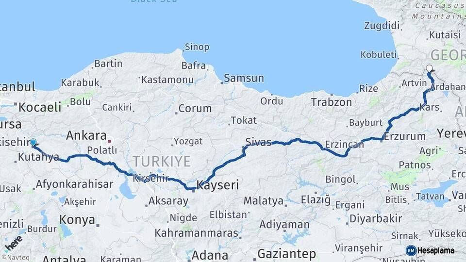 Eskişehir Posof Ardahan Arası Kaç Km - Yol Haritası
