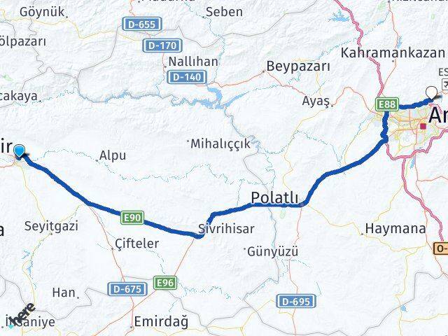 Eskişehir Pursaklar Ankara Arası Kaç Km - Yol Haritası