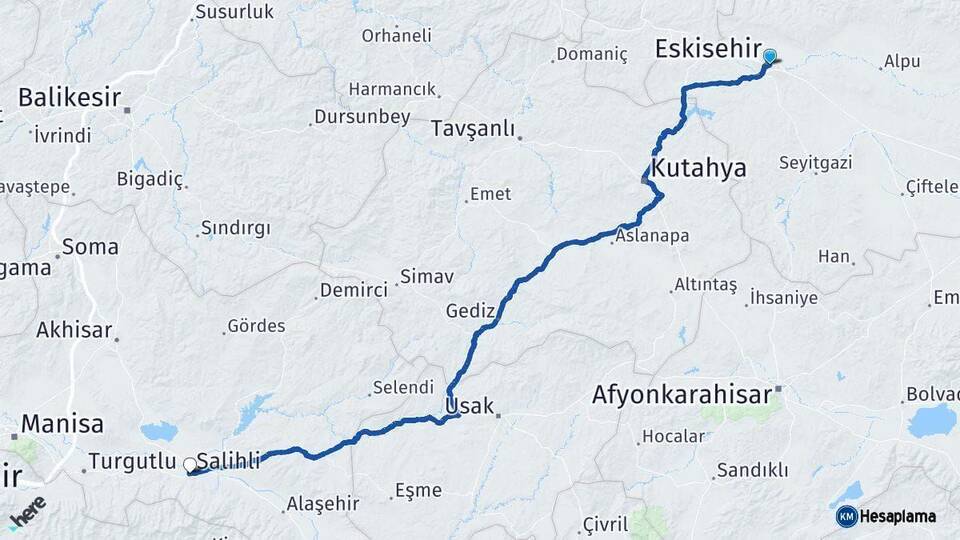 Eskişehir Salihli Manisa Arası Kaç Km - Yol Haritası