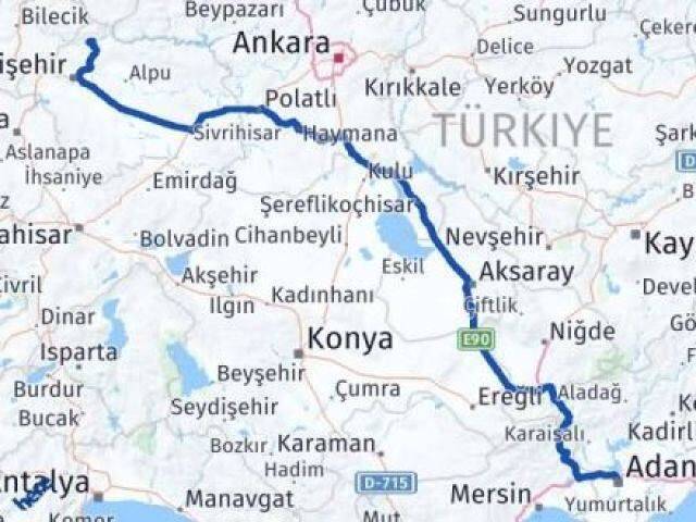 Eskişehir Sarıcakaya Adana Arası Kaç Km - Yol Haritası