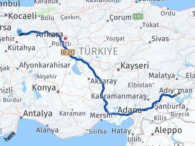 Eskişehir Sarıcakaya Adıyaman Arası Kaç Km - Yol Haritası