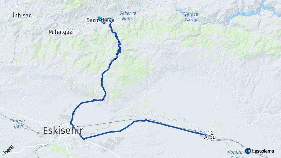 Eskişehir Sarıcakaya Alpu Arası Kaç Km - Yol Haritası