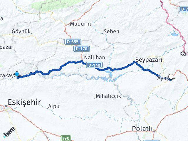 Eskişehir Sarıcakaya Ayaş Ankara Arası Kaç Km - Yol Haritası