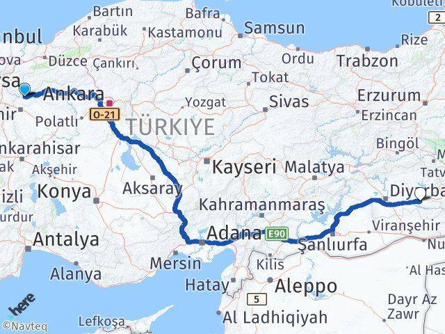 Eskişehir Sarıcakaya Batman Arası Kaç Km - Yol Haritası