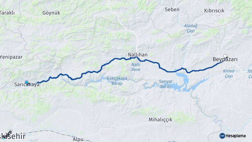 Eskişehir Sarıcakaya Beypazarı Ankara Arası Kaç Km - Yol Haritası