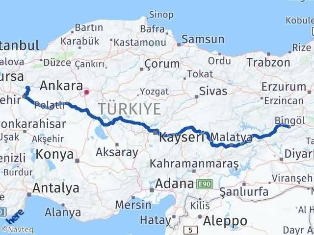 Eskişehir Sarıcakaya Bingöl Arası Kaç Km - Yol Haritası