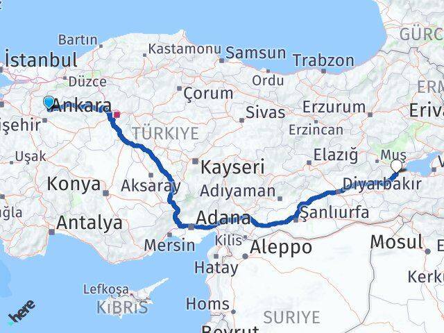 Eskişehir Sarıcakaya Bitlis Arası Kaç Km - Yol Haritası
