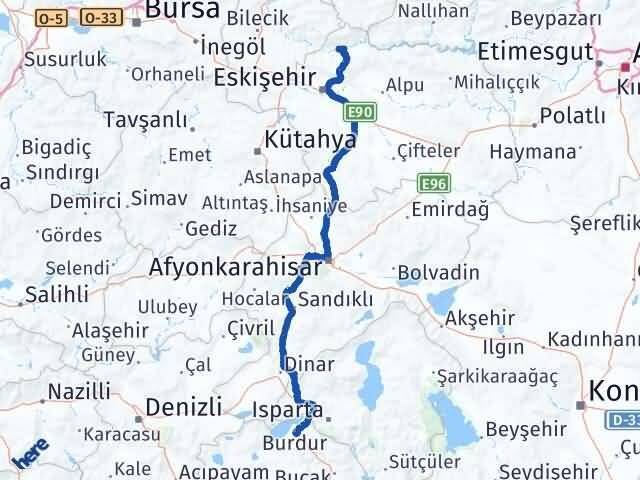 Eskişehir Sarıcakaya Burdur Arası Kaç Km - Yol Haritası