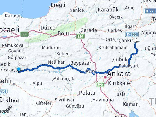 Eskişehir Sarıcakaya Çankırı Arası Kaç Km - Yol Haritası