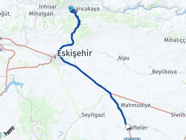 Eskişehir Sarıcakaya Çifteler Arası Kaç Km - Yol Haritası