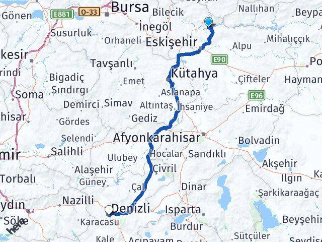 Eskişehir Sarıcakaya Denizli Arası Kaç Km - Yol Haritası